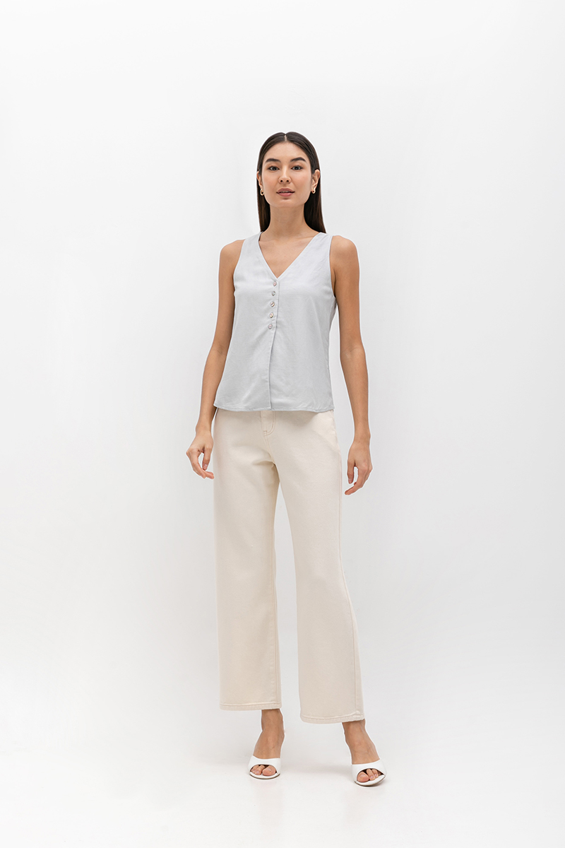 HEATHER SLEEVELESS BUTTONDOWN LINEN TOP