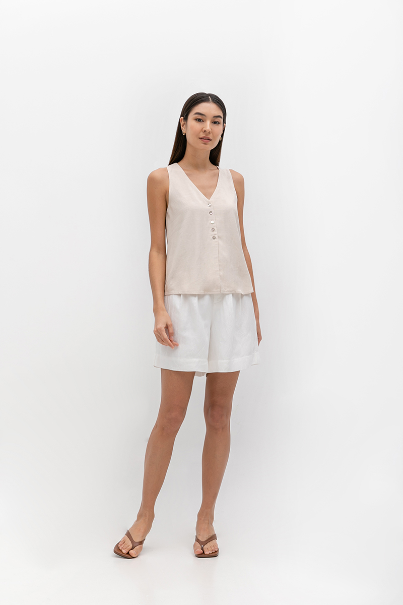 HEATHER SLEEVELESS BUTTONDOWN LINEN TOP