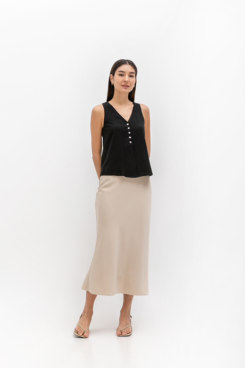 HEATHER SLEEVELESS BUTTONDOWN LINEN TOP