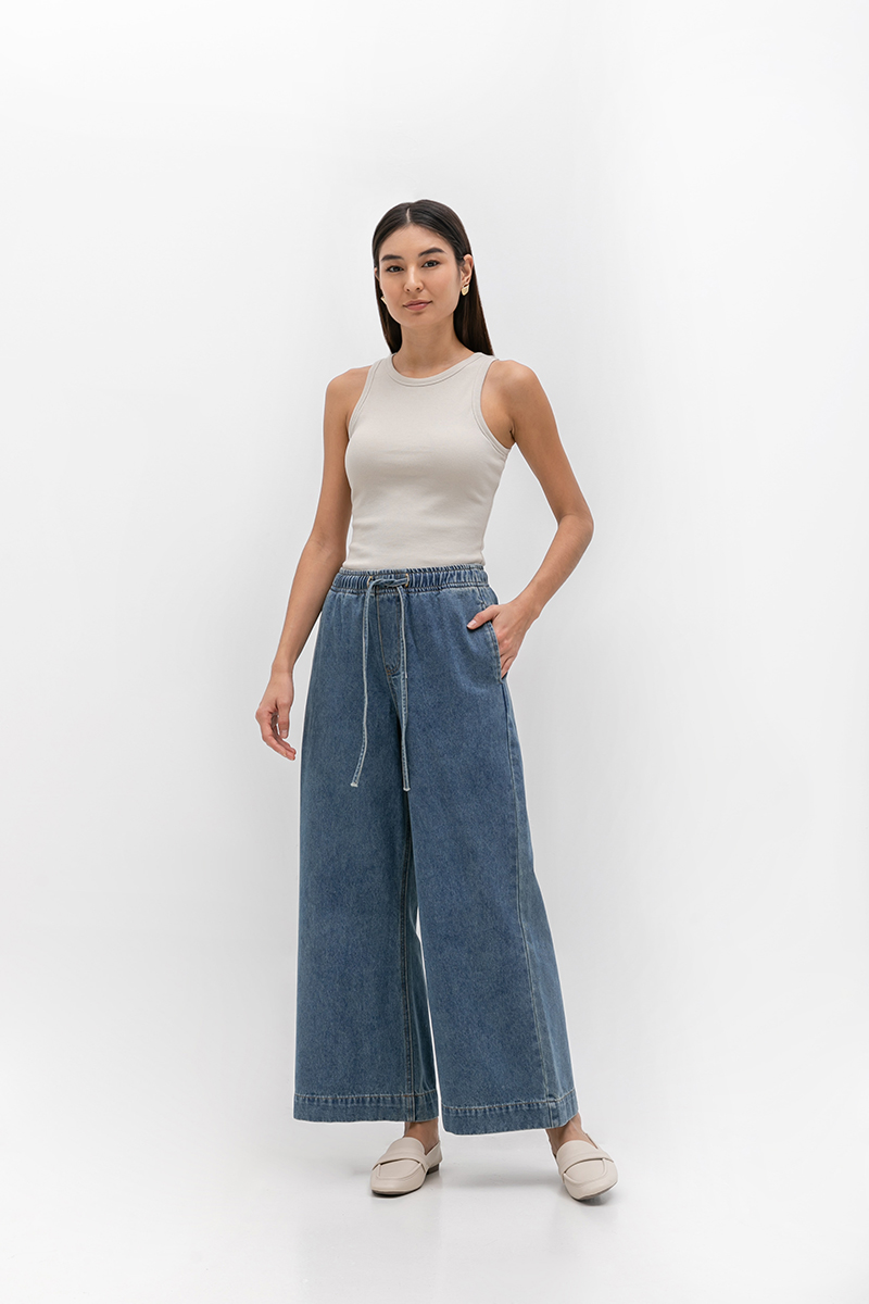 FERN DRAWSTRING DENIM WIDE LEG PANTS