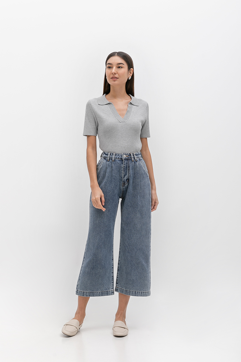 WESLEY PLEATED STRAIGHT LEG DENIM JEANS (PETITE)