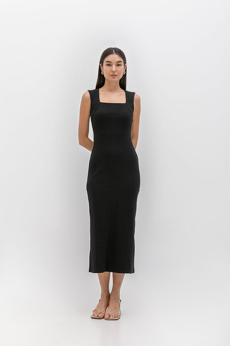 LYARA RIBBED SQUARE NECK TANK DRESS