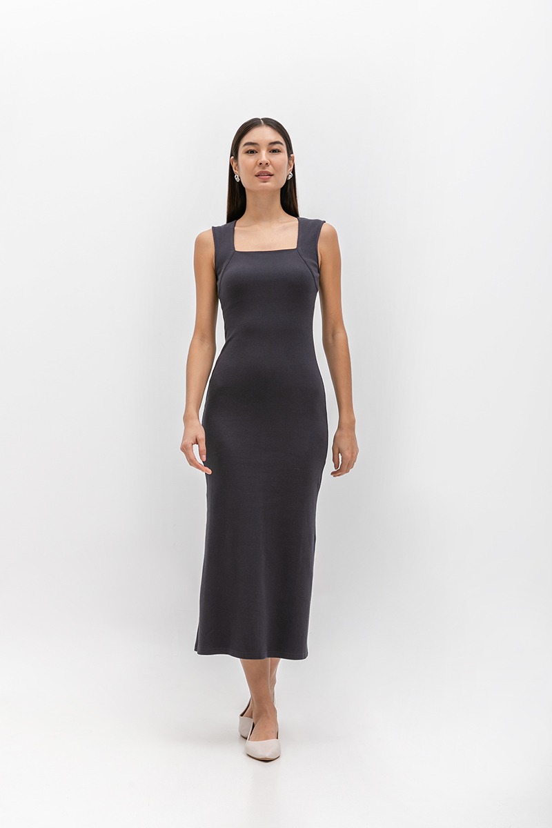 LYARA RIBBED SQUARE NECK TANK DRESS