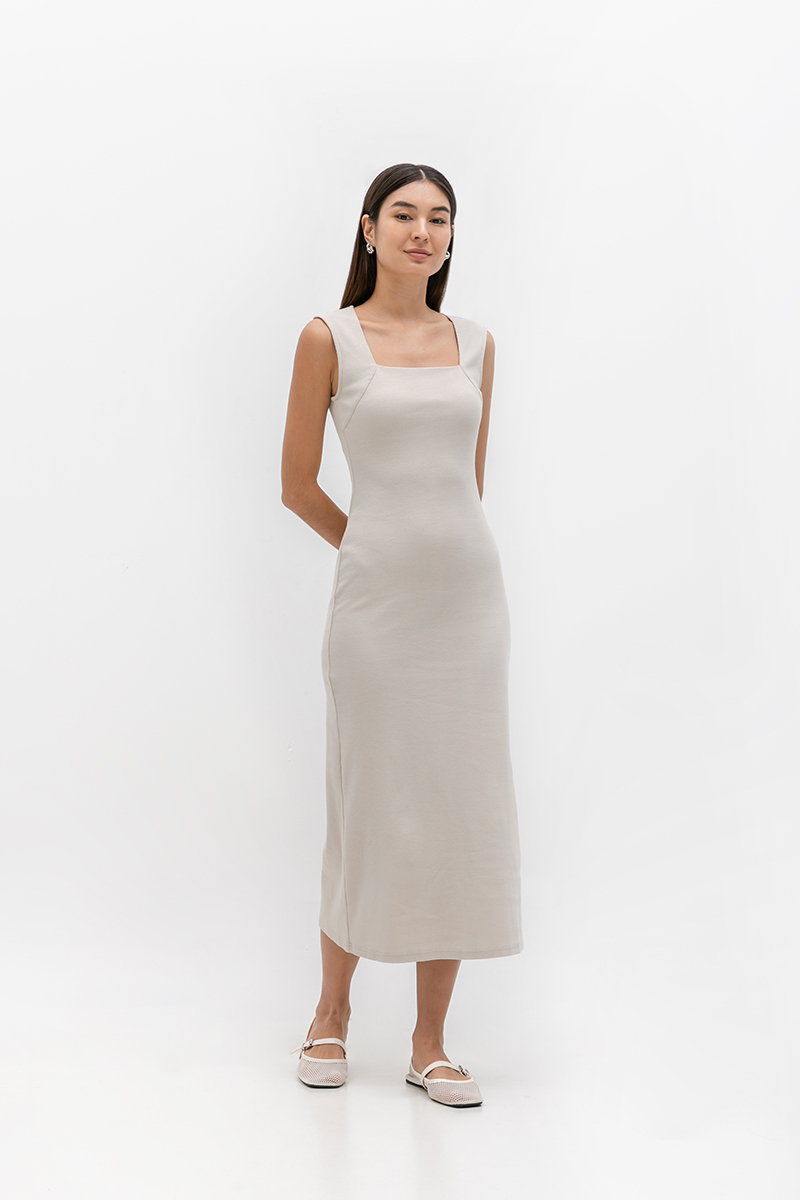 LYARA RIBBED SQUARE NECK TANK DRESS