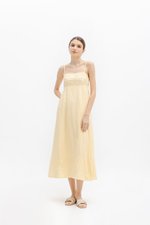 IRISA CONTRAST FLORAL EMBROIDERY MAXI LINEN DRESS