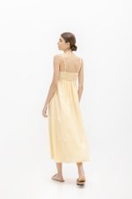 IRISA CONTRAST FLORAL EMBROIDERY MAXI LINEN DRESS