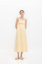 IRISA CONTRAST FLORAL EMBROIDERY MAXI LINEN DRESS
