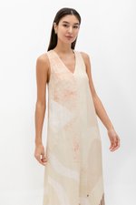 CASCADIA PRINTED BACK TWIST LINEN DRESS