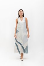 CASCADIA PRINTED BACK TWIST LINEN DRESS