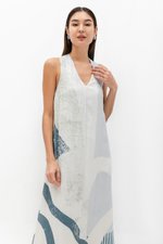 CASCADIA PRINTED BACK TWIST LINEN DRESS