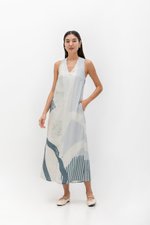 CASCADIA PRINTED BACK TWIST LINEN DRESS