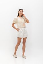 SOLEIL PRINTED PUFF SLEEVE LINEN TOP