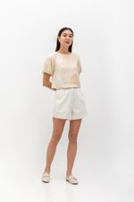 SOLEIL PRINTED PUFF SLEEVE LINEN TOP