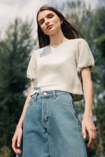 SOLEIL PRINTED PUFF SLEEVE LINEN TOP