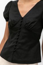 ARIANA PUFF SLEEVE BUTTONDOWN LINEN TOP