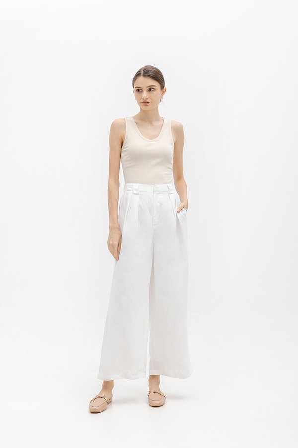 TANYA PLEATED WIDE LEG LINEN PANTS (REGULAR)