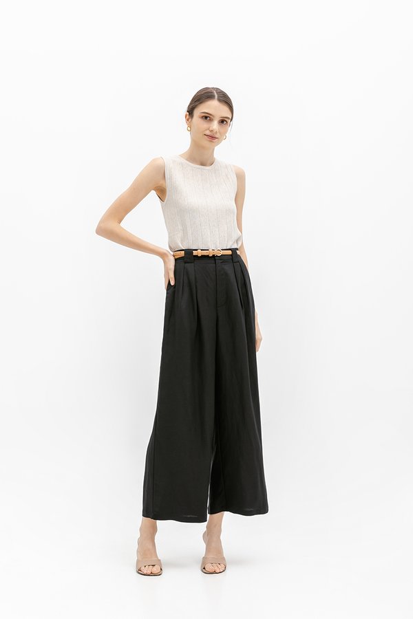 TANYA PLEATED WIDE LEG LINEN PANTS (REGULAR)