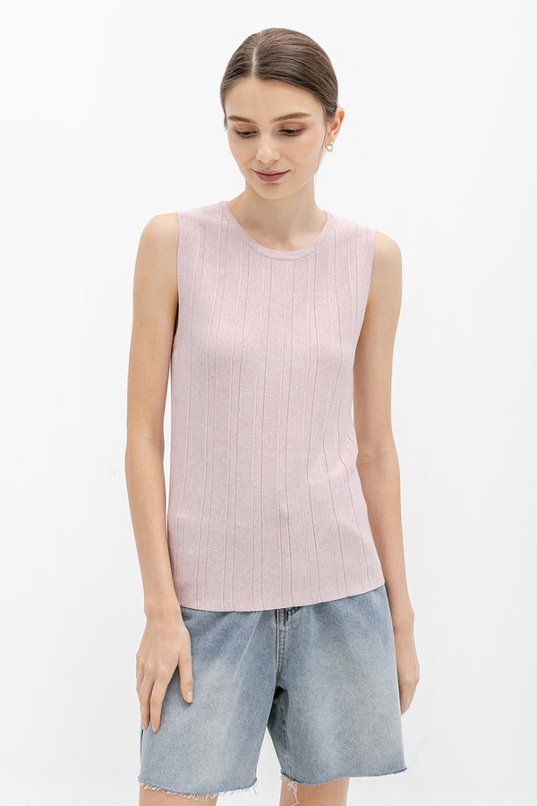 REYNA PLEATED KNIT SLEEVELESS TOP