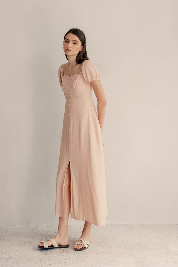 CELESTIAL LACE TRIM PUFF SLEEVE DRESS