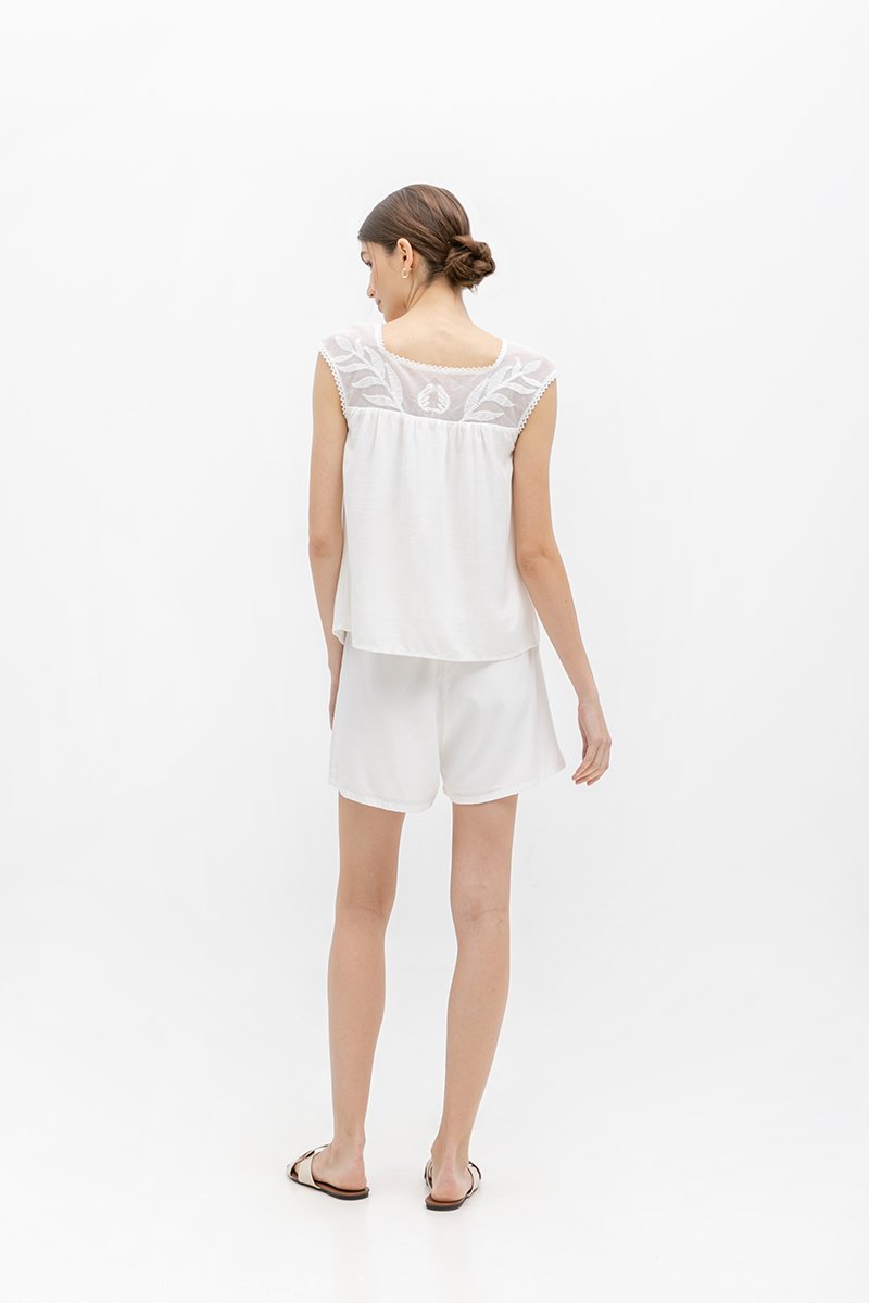 FRANCESCA MESH EMBROIDERED NECK TOP