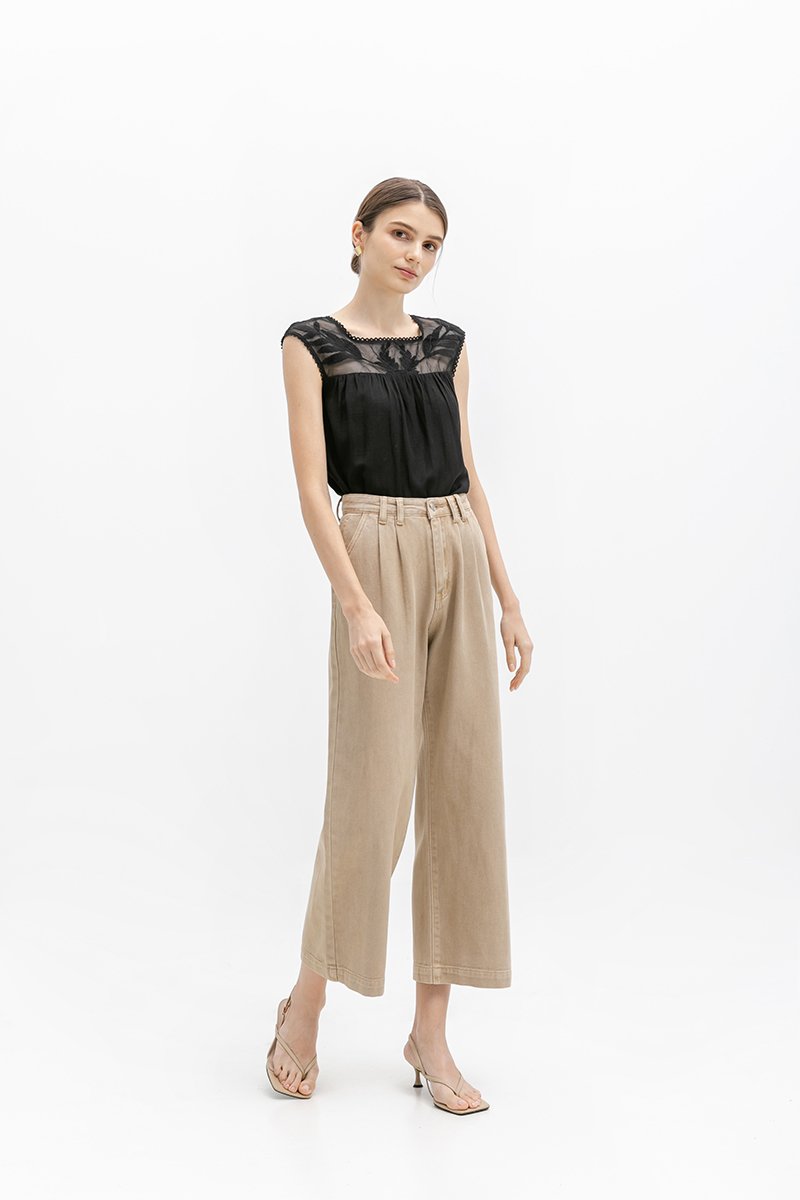 FRANCESCA MESH EMBROIDERED NECK TOP