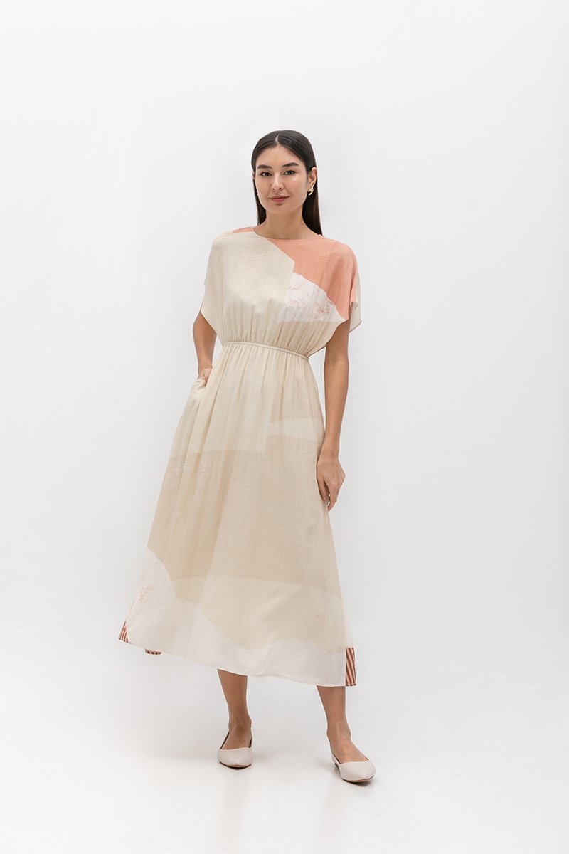 REVERIE PRINTED LINEN MIDI DRESS