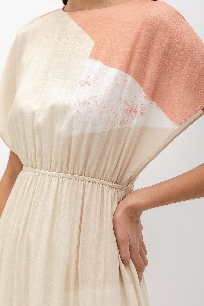 REVERIE PRINTED LINEN MIDI DRESS