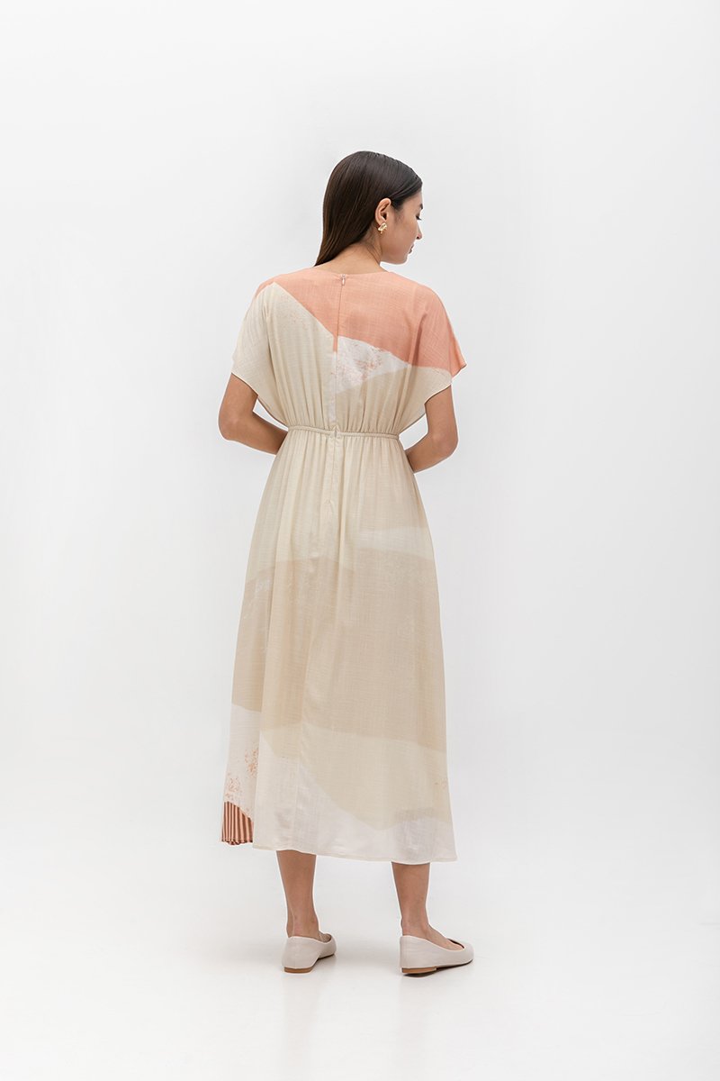 REVERIE PRINTED LINEN MIDI DRESS