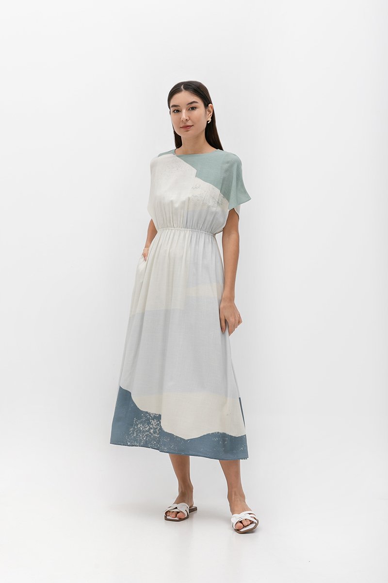 REVERIE PRINTED LINEN MIDI DRESS