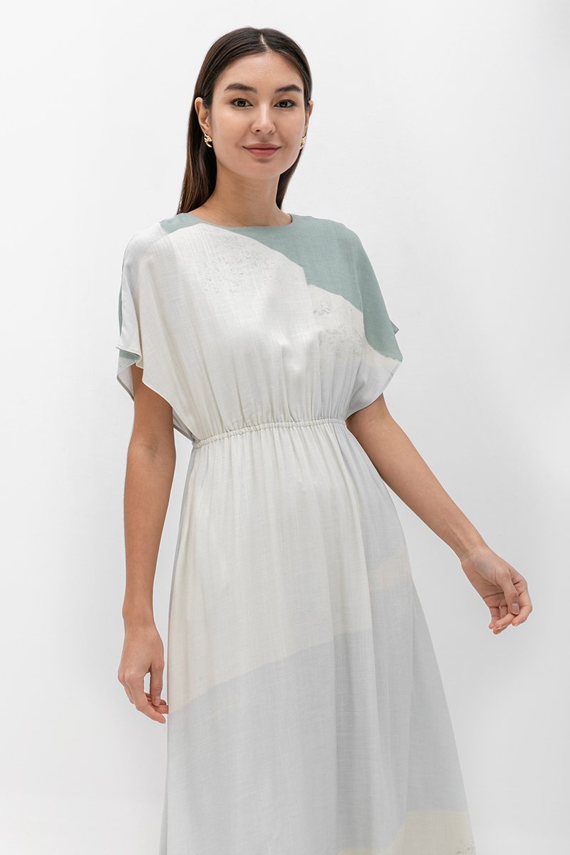REVERIE PRINTED LINEN MIDI DRESS