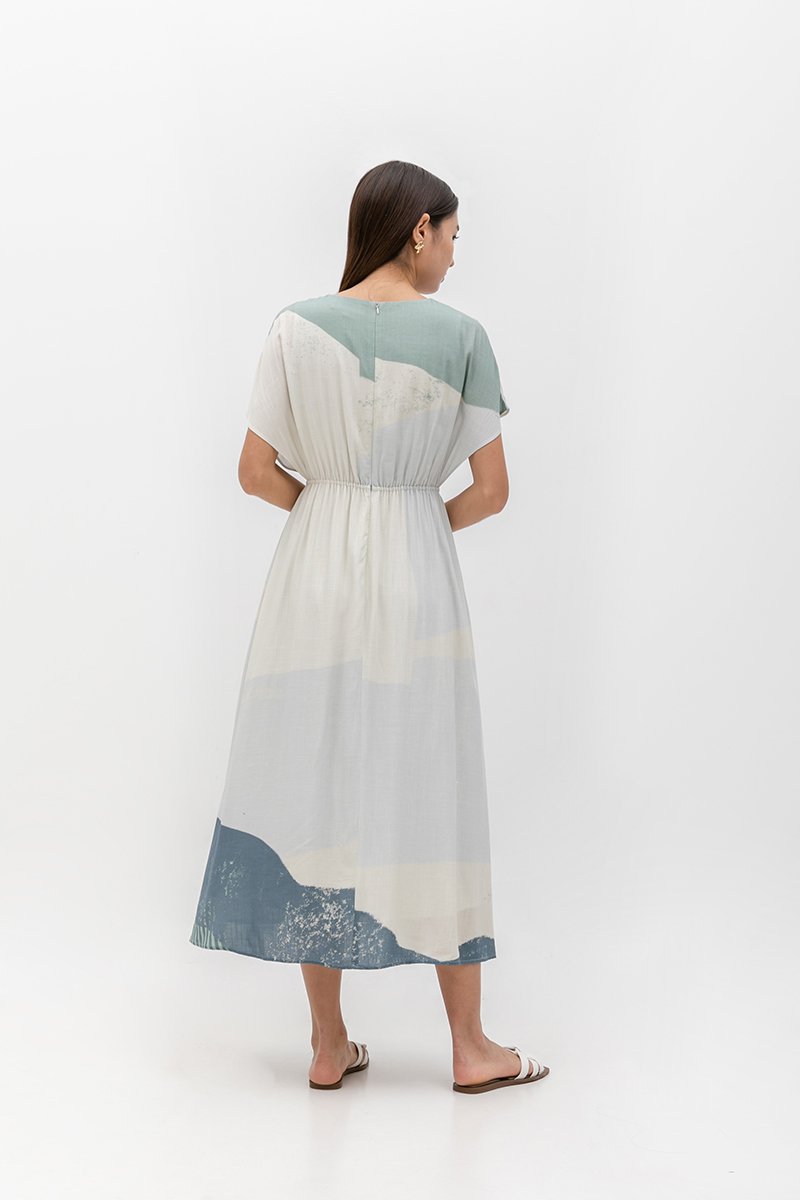 REVERIE PRINTED LINEN MIDI DRESS
