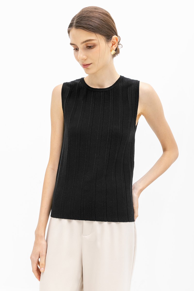 REYNA PLEATED KNIT SLEEVELESS TOP