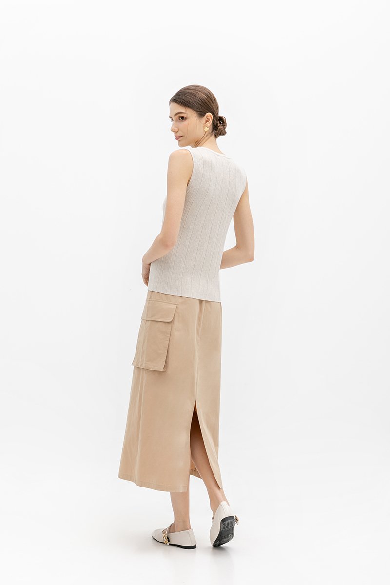REYNA PLEATED KNIT SLEEVELESS TOP