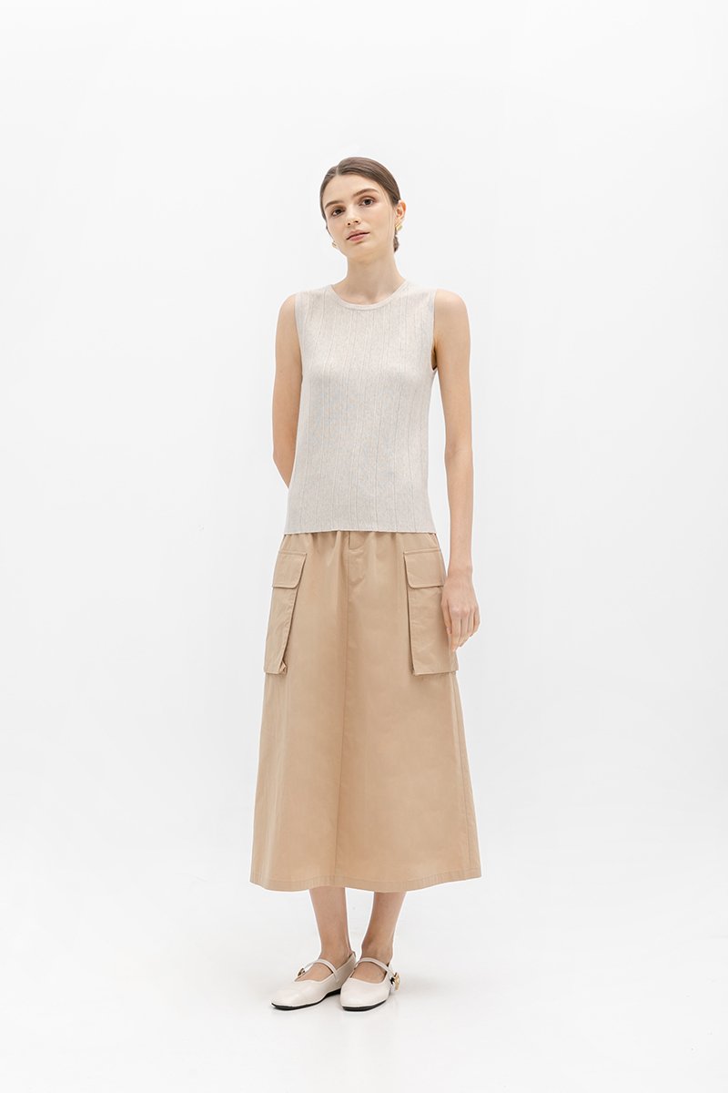 REYNA PLEATED KNIT SLEEVELESS TOP