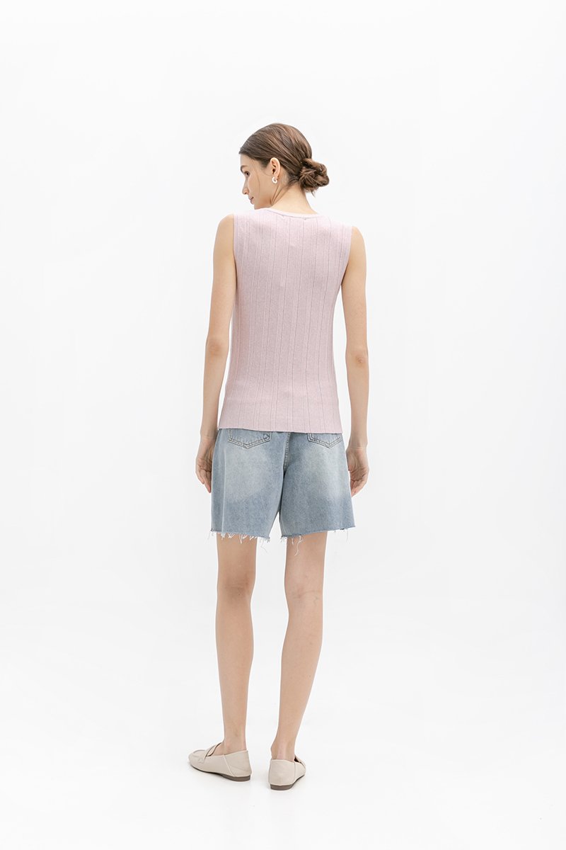 REYNA PLEATED KNIT SLEEVELESS TOP