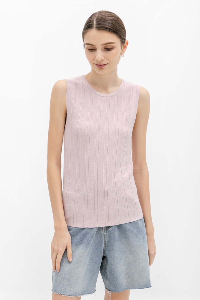 REYNA PLEATED KNIT SLEEVELESS TOP
