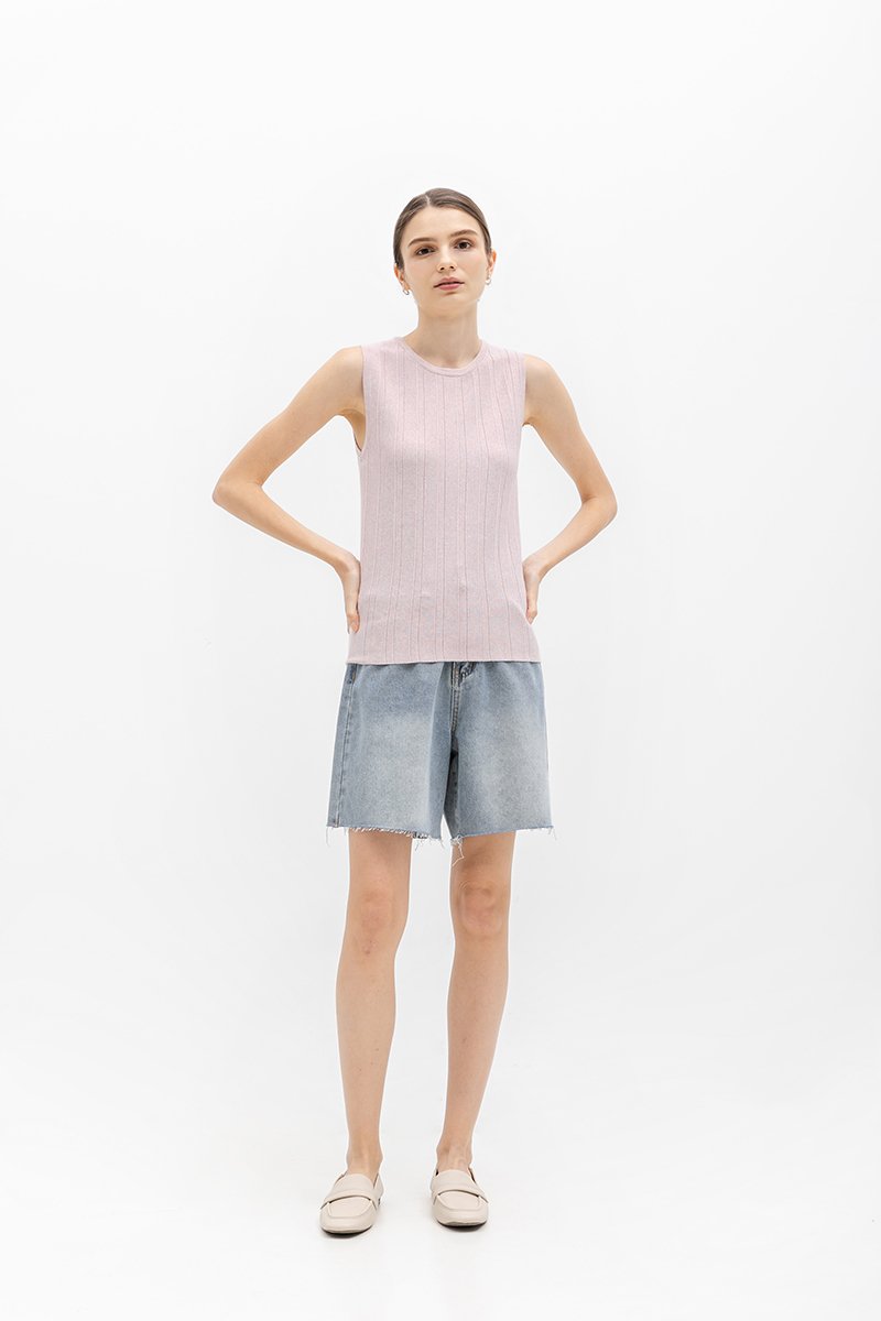 REYNA PLEATED KNIT SLEEVELESS TOP