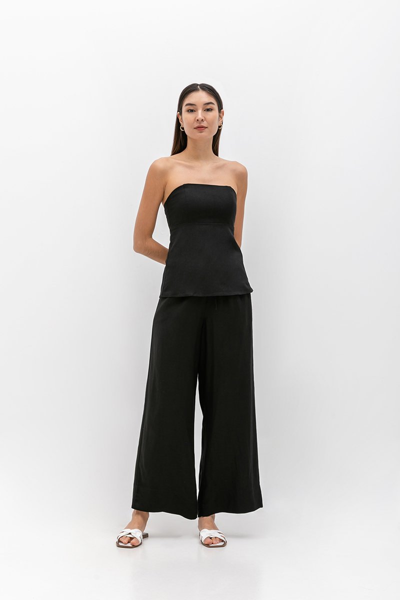 DIONNE DRAWSTRING WIDE LEG LINEN PANTS