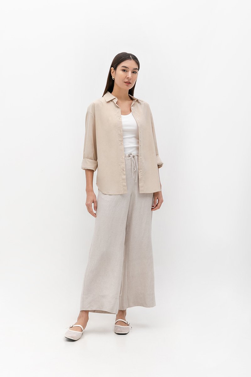DIONNE DRAWSTRING WIDE LEG LINEN PANTS