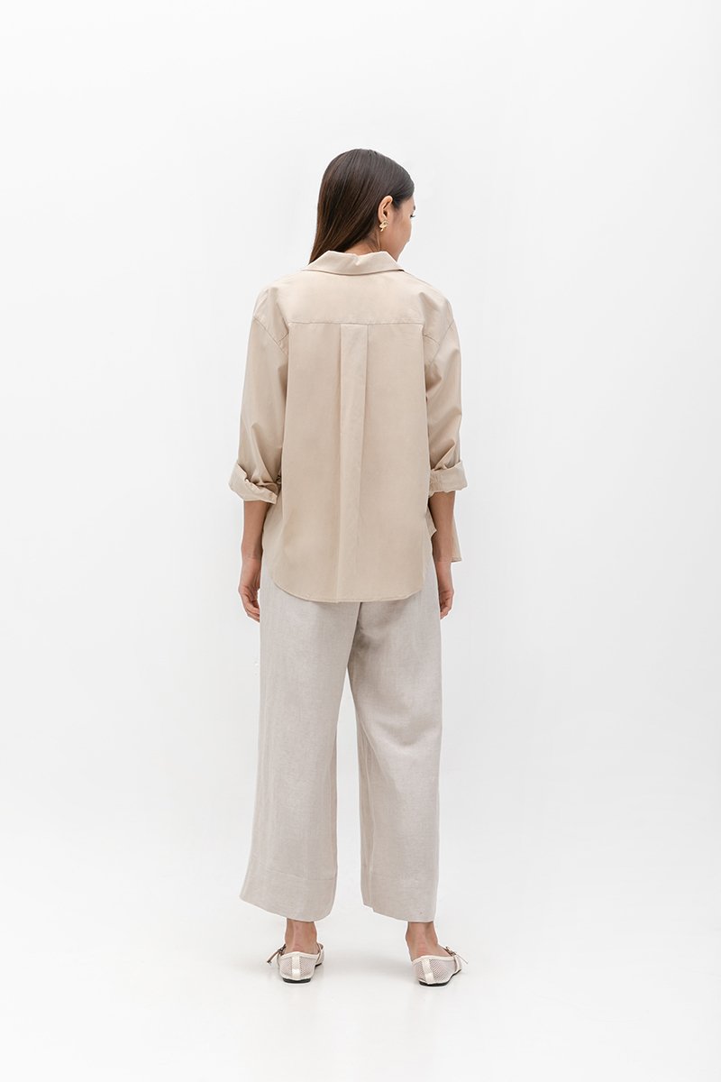 DIONNE DRAWSTRING WIDE LEG LINEN PANTS
