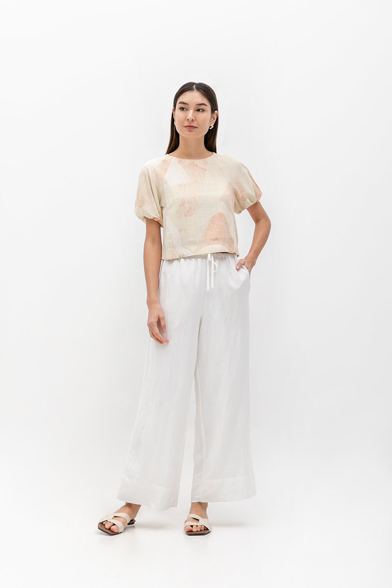 DIONNE DRAWSTRING WIDE LEG LINEN PANTS