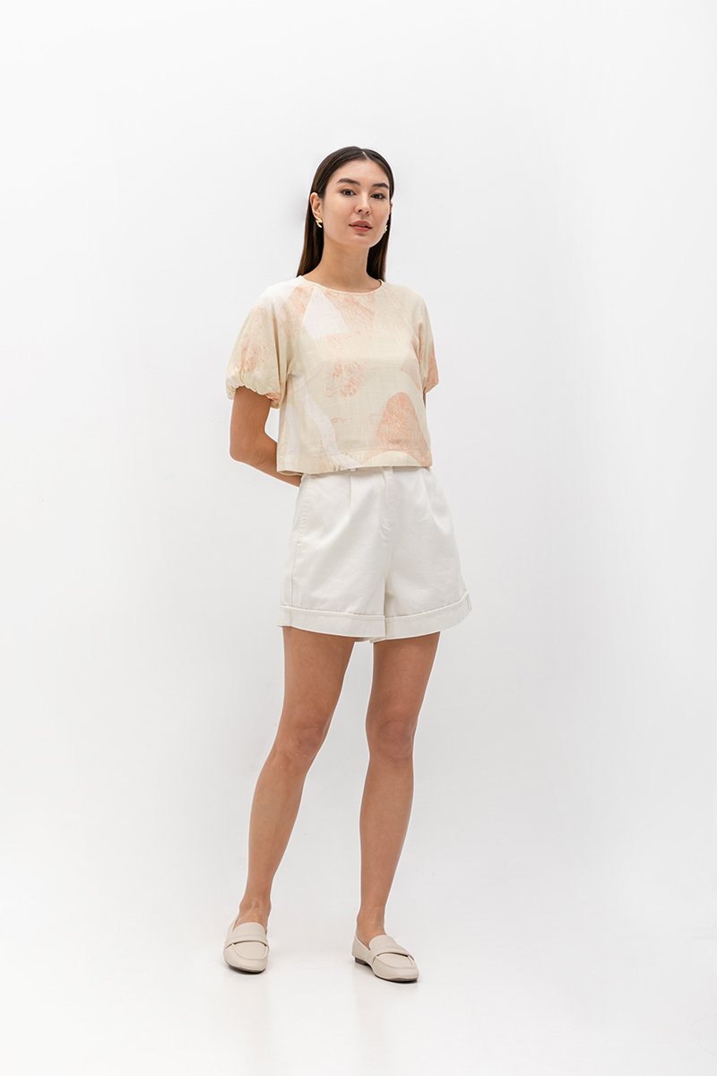 SOLEIL PRINTED PUFF SLEEVE LINEN TOP