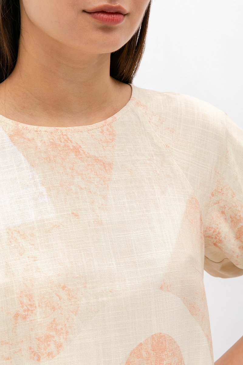 SOLEIL PRINTED PUFF SLEEVE LINEN TOP