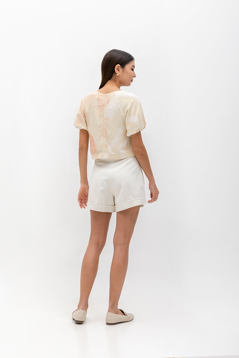 SOLEIL PRINTED PUFF SLEEVE LINEN TOP