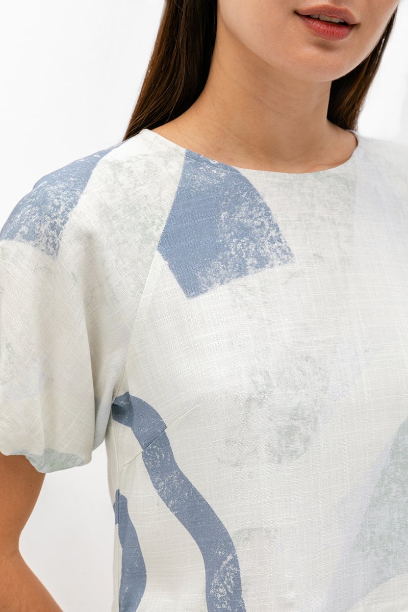 SOLEIL PRINTED PUFF SLEEVE LINEN TOP