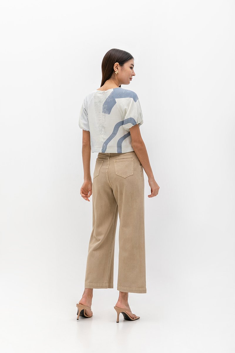 SOLEIL PRINTED PUFF SLEEVE LINEN TOP