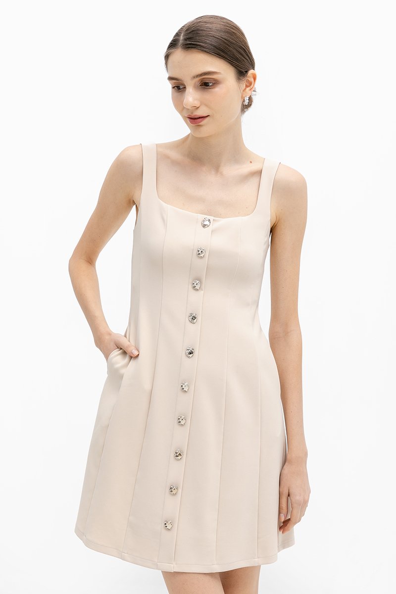JANAE SILVER BUTTONDOWN DRESS