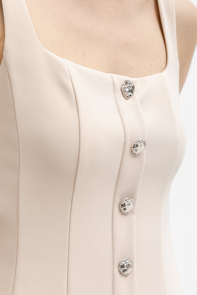 JANAE SILVER BUTTONDOWN DRESS
