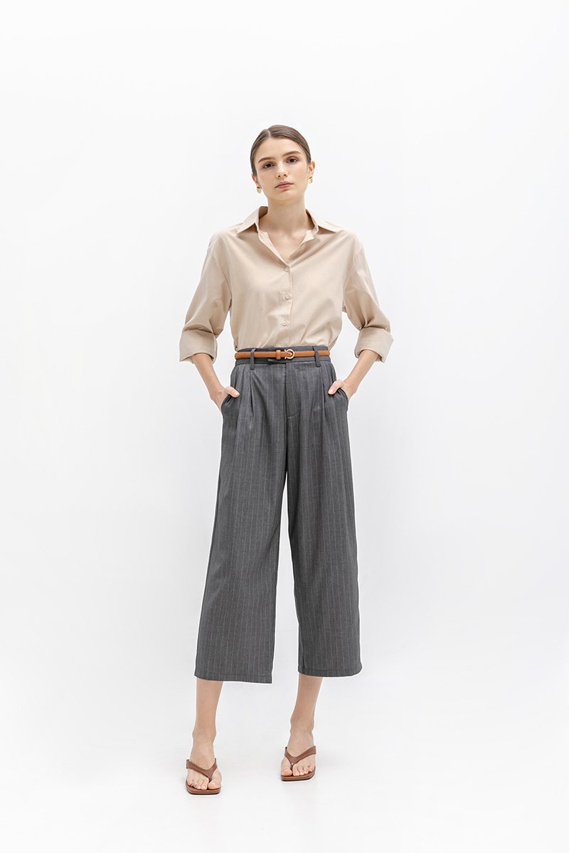 ANISTON PIN STRIPE TAPERED TAILORED PANTS (PETITE)