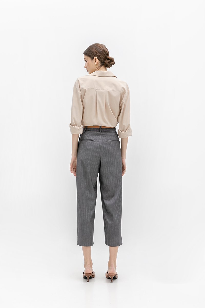 ANISTON PIN STRIPE TAPERED TAILORED PANTS (PETITE)